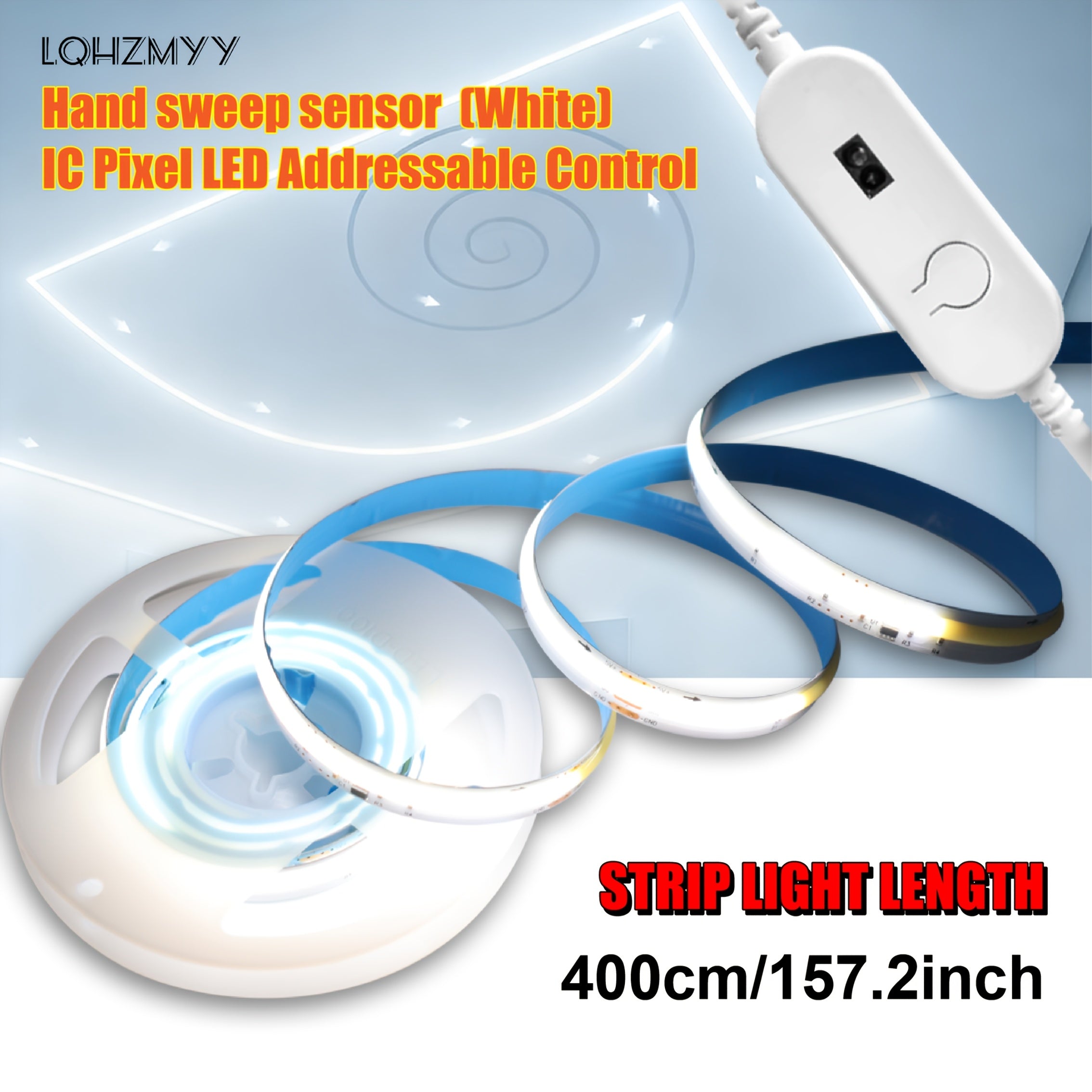 LQHZMYY 手扫感应LED灯带，带追逐灯光模式，USB供电COB智能，可裁剪，暖白/白光可选，适用于天花板/墙面、床头、橱柜、走廊