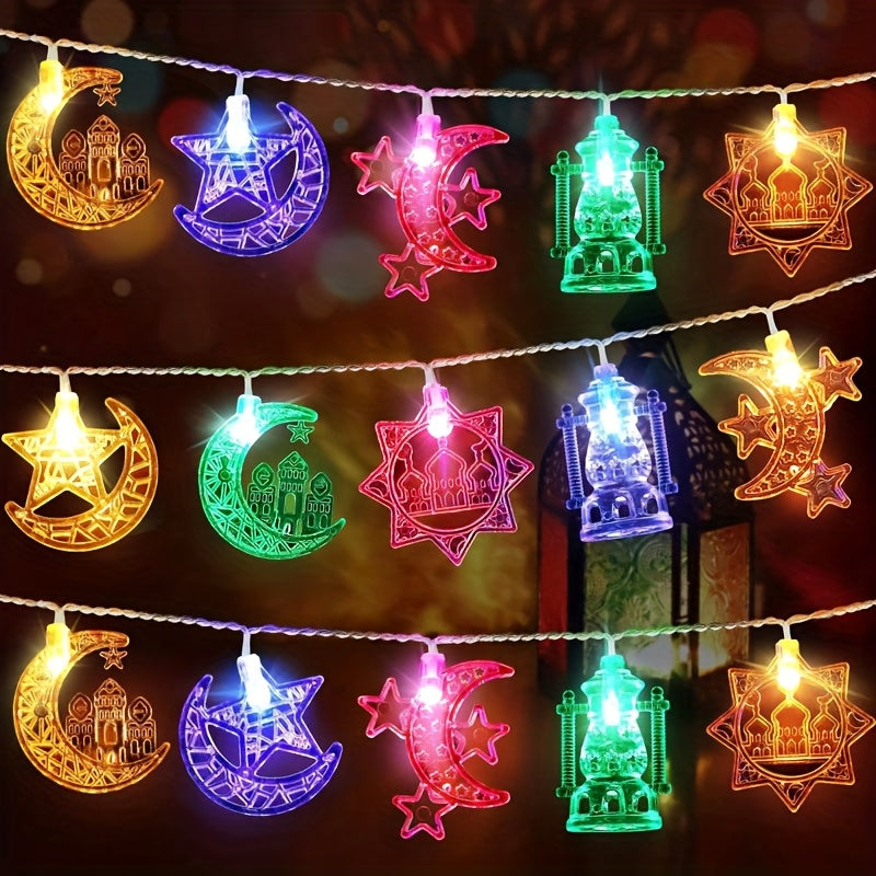 1 件 LED رمضان城月亮和星火油燈燈串，59.0 英寸/10LEDs，用于家庭室內牆燈，春夏節日和活動；適合穆斯林氣氛裝飾燈串節日派對氣氛裝飾燈串 - 電池供電