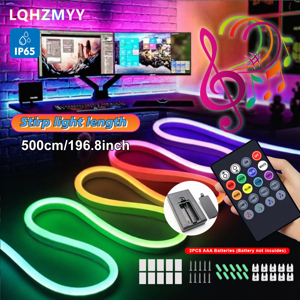 LQHZMYY 多色RGB霓虹灯带 | 柔性灯绳，带20键音乐遥控器，灯光可随音乐律动 亮度可调，供电，适用于电视背光、梳妆台、橱柜、圣诞装饰（39.37英寸/78.74英寸/118.11英寸/157.48英寸/196.85英寸）