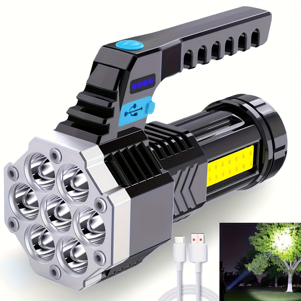 7LED Multi-Functional Portable Light, COB Side Light, USB Rechargeable with Battery Level Indicator, Portable Flashlight, Ideal for Camping, Fishing, Hiking & Repair Lighting