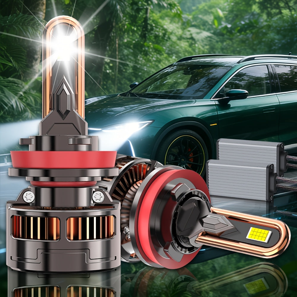 2-Pack LED Car Lights, Compatible with H11/H7/H4/H1, 9005/9006/9012 - 50000LM, 300W High/Low Beam, 7500K Cool White Light, Equipped with 12000 RPM Turbo Cooling Fan, Fits Various Vehicle Models, No Battery Needed