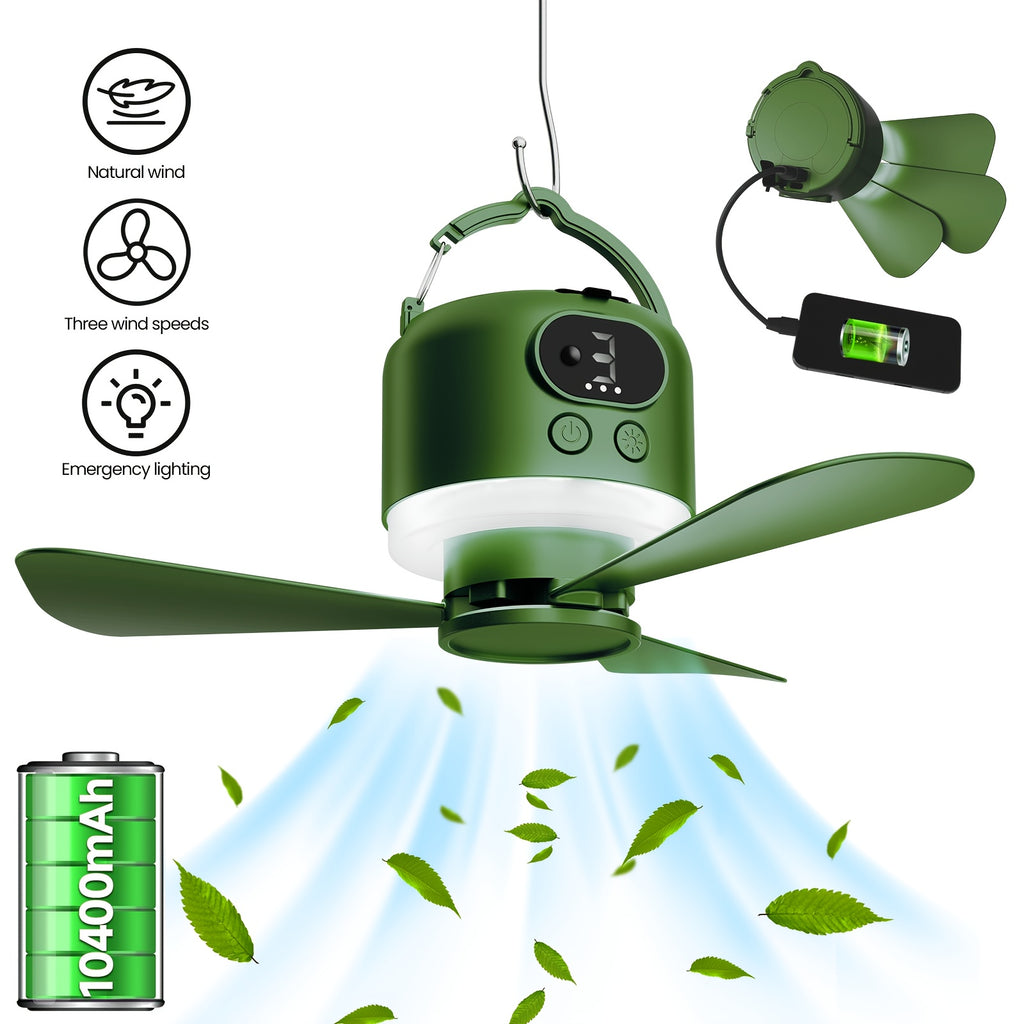 Household USB Rechargeable Fan Outdoor Camping Electric Fan, Tent Hanging Fan with Large Capacity Long Battery Life, Portable Camping Fan with Light, Camping Emergency Lamp