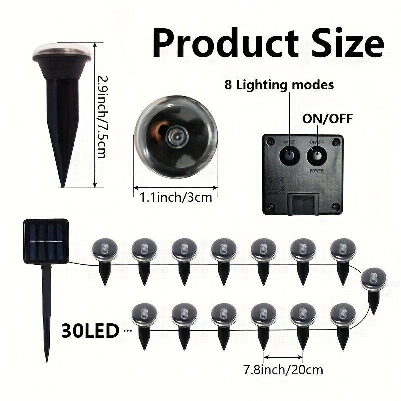 30 LED Outdoor Solar Lawn Light, IP44 Waterproof Ground Insert Lamp, String Lights for Garden Path, Patio, Lawn, Camping, Party, Wedding, Festival Decoration