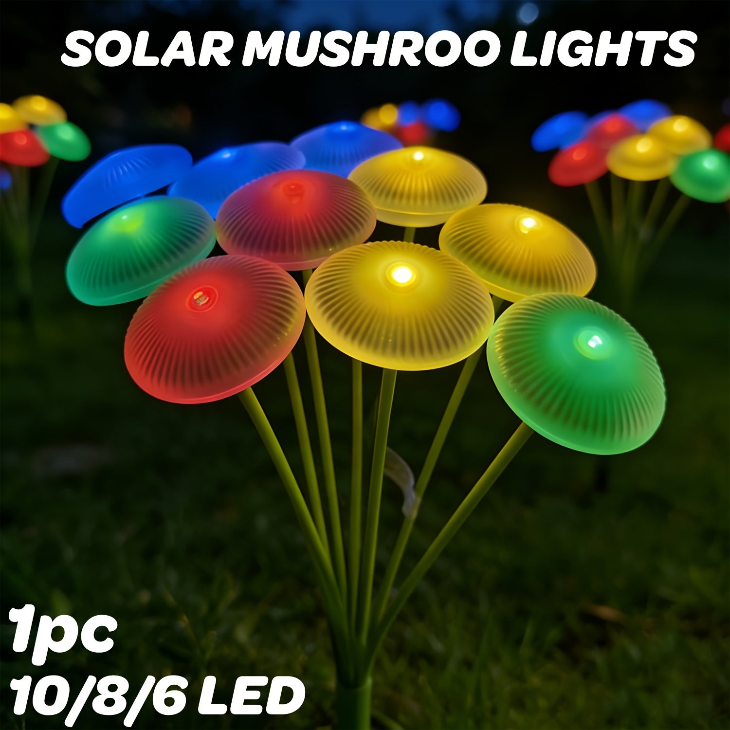 10/8/6LED Solar Jellyfish Mushroom Light, IP44 Garden Landscape Light, Outdoor Ground Insert Lawn Light, Courtyard Decorative Light, Festival Garden Decorative Light, Outdoor Pathway Light (Warm/Color Light)