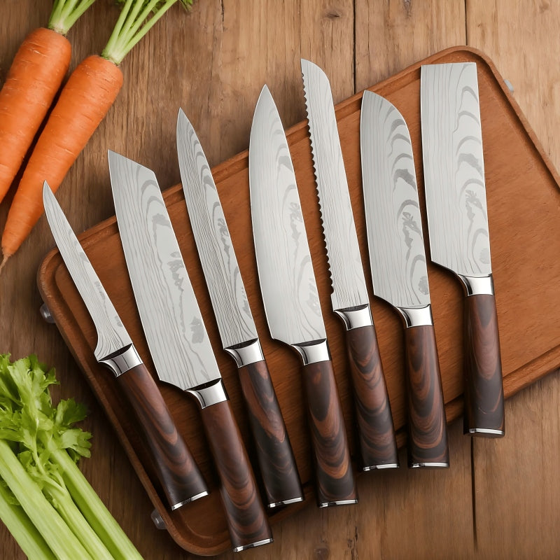6/7Pcs Damascus Pattern Kitchen Knife Set, High Hardness Ultra Sharp Stainless Steel Knives with Non-Slip Handle, Suitable for Home Kitchen Outdoor Camping, Perfect Holiday Gift