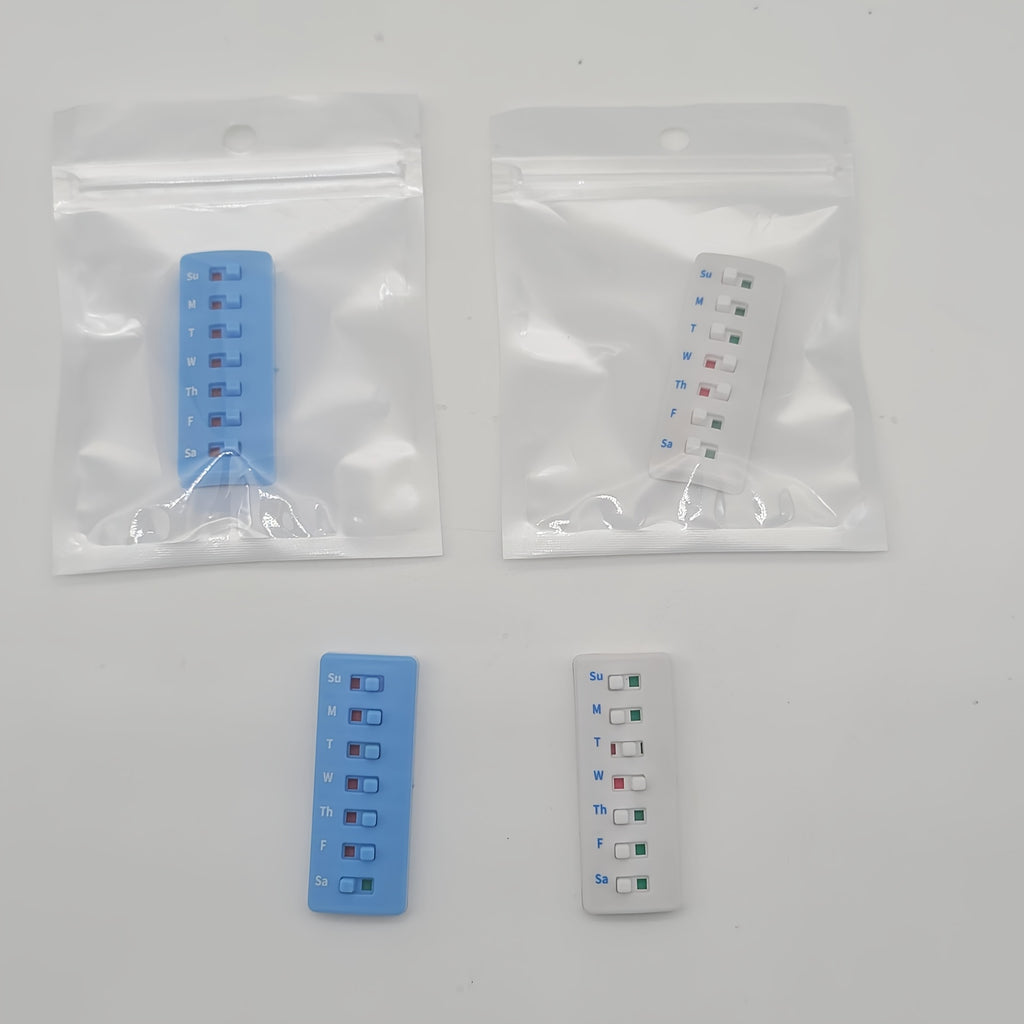 2pcs药丸提醒器，具有广泛兼容性的可重复使用的药丸追踪器，适用于各种药丸瓶，防滑设计, 补充追踪器, 无填充物，可应用于各种场景（蓝色和白色）