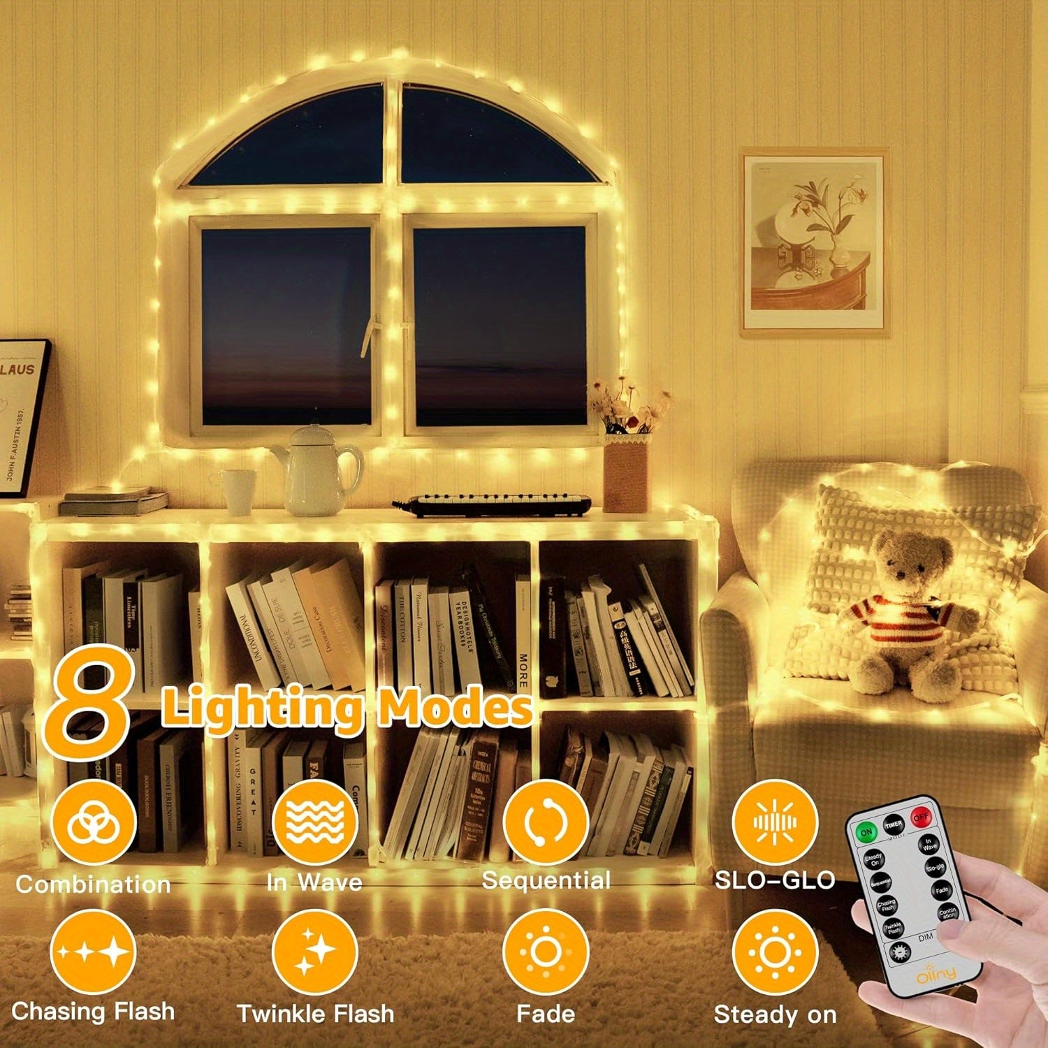A 50/100/200 LED USB soft light strip, lengths 196.85in / 393.7in / 787.4in, with 8 modes, USB remote control fairy light, suitable for Christmas decoration, camping tents, wedding parties, trees, gardens, bedrooms