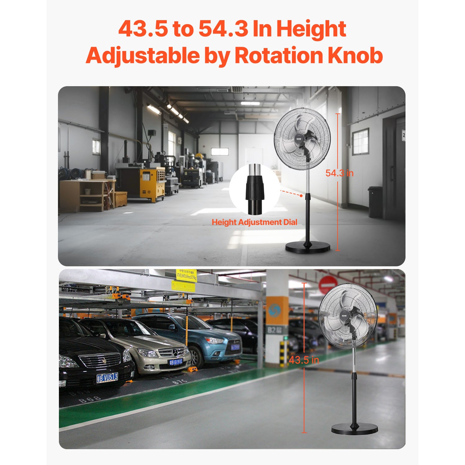 VEVOR 20 Inch Industrial Pedestal Fan, 3-Speed Oscillating Fan with Adjustable Height, 18/20/30 Inch Optional