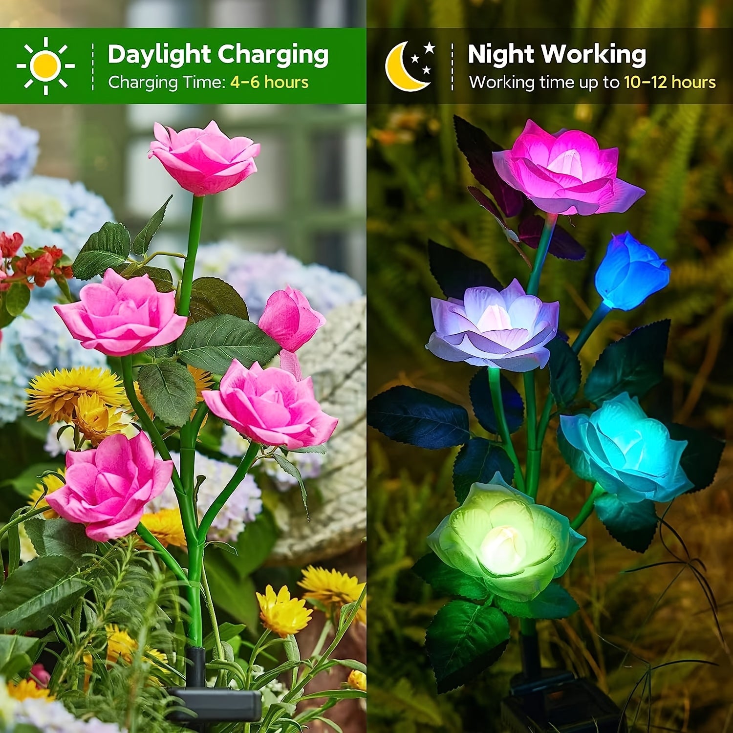 4pcs Solar 5-Rose Flower Light with 20 Flowers LED Artificial Flower Light Outdoor Decoration Courtyard, Garden, Path, Front Door, Lawn Ground Insert Flower Light Gift for Mom's Birthday