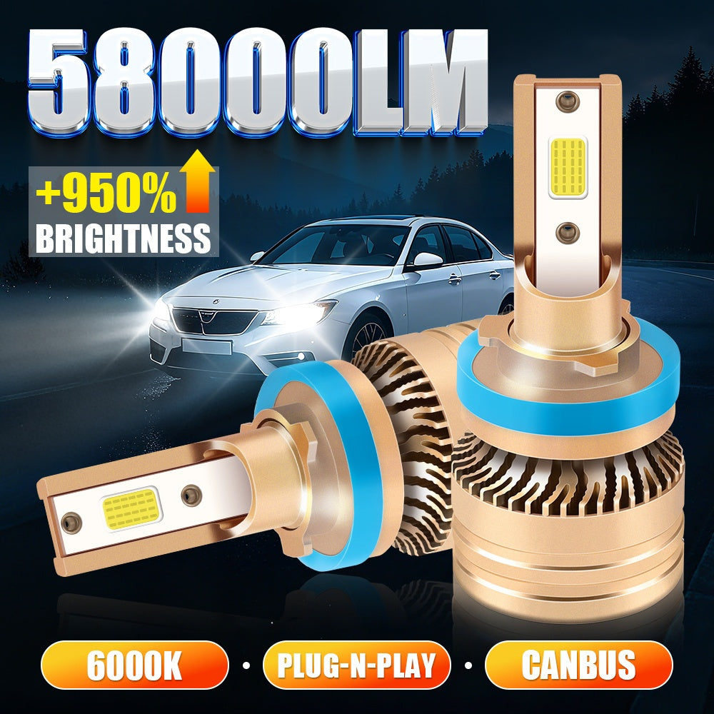 CROSSPASSION 2-Pack High Power Aluminum Alloy LED Car Headlights 9005/HB3 9006/HB4 H1 H4 H7 H11 High/Low Beam COB High Brightness Chip, 6000K White Light, Built-in Driver, Plug-and-Play