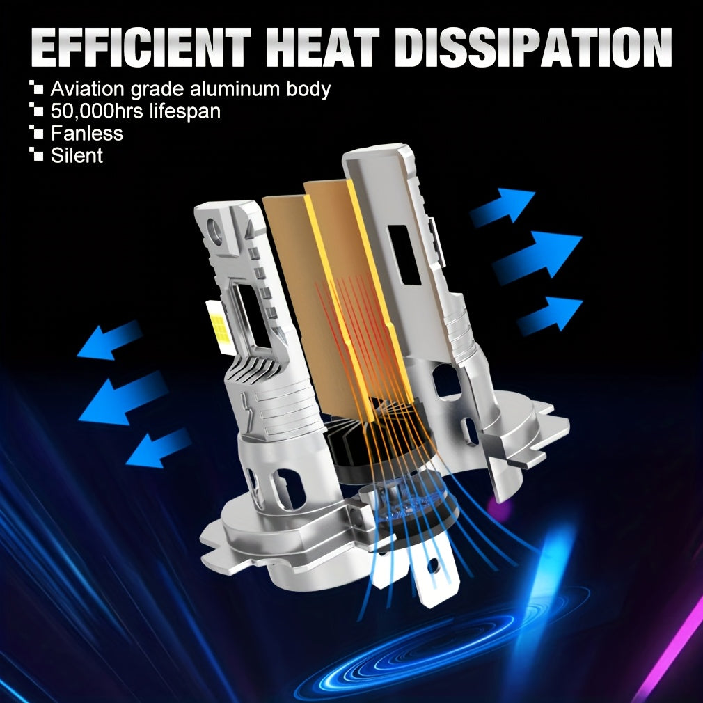 2 Pcs H7 LED Headlights Easy to Install, High Lumen (20000LM), for Car 100W 20000LM Super Bright, 12V Aluminum Car Headlights, Turbo Mini Design, Fan Cooling, for Motor Vehicles, Hardwired, No Battery Needed