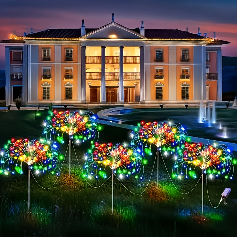 FACHOI 8件套-480LED太阳能烟花灯带智能光感器 4件套-240LED 适用于户外庭院、步道、露营、派对、婚礼、圣诞节和聚会 具有8种照明模式：白色/暖白色/多彩