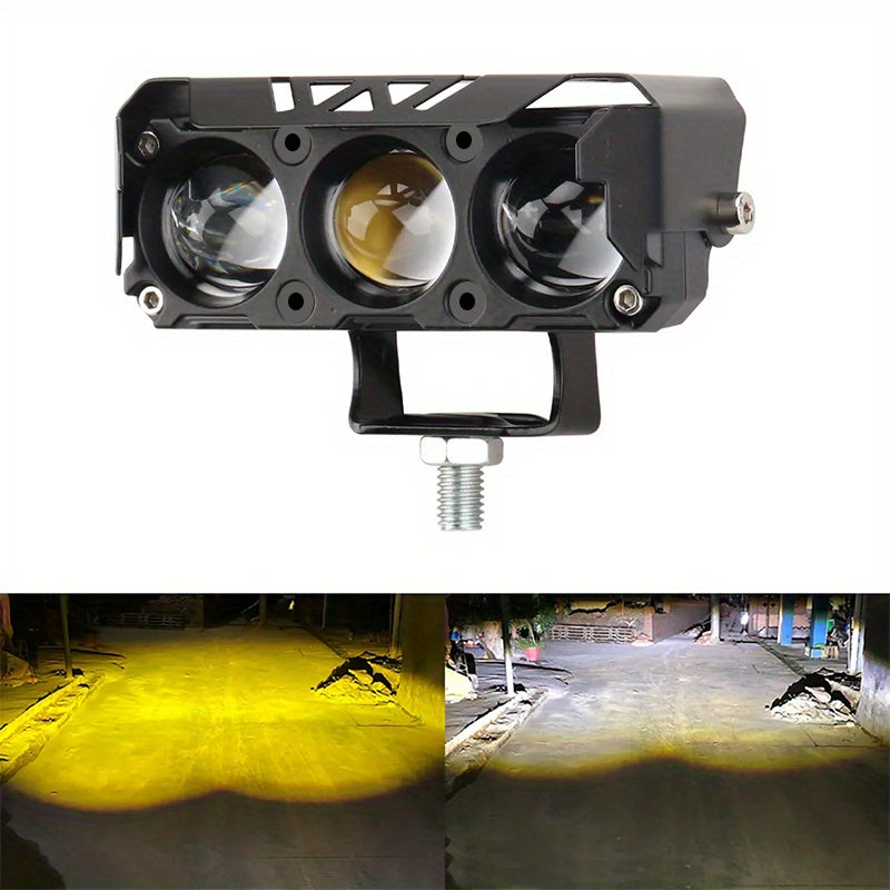 2 LED Motorcycle Spotlights, Super Bright Triple-Eye Motorcycle Light, Motorcycle Fog Light, Yellow/White Light High/Low Beam, Men‘s Auto Repair Lighting, Truck LED Light, Truck Accessories, Fits Pickup Trailer Bus Truck