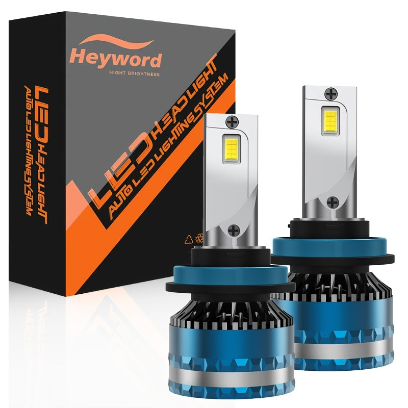Heyword 2-Pack LED Headlight Bulbs - Compatible with H11, H7, H4 | Super Bright White Light | Easy Installation | High/Low Beam Integrated | Fits Most Cars and Motorcycles