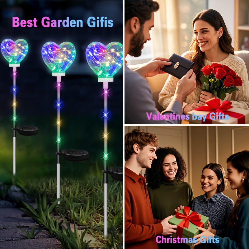 12-Hour Long-Lasting Solar Heart-Shaped LED Ground Light, Toggle Switch Control, Suitable for Outdoor / Courtyard / Lawn / Holiday Party Decoration, Christmas, Halloween Atmosphere Creation