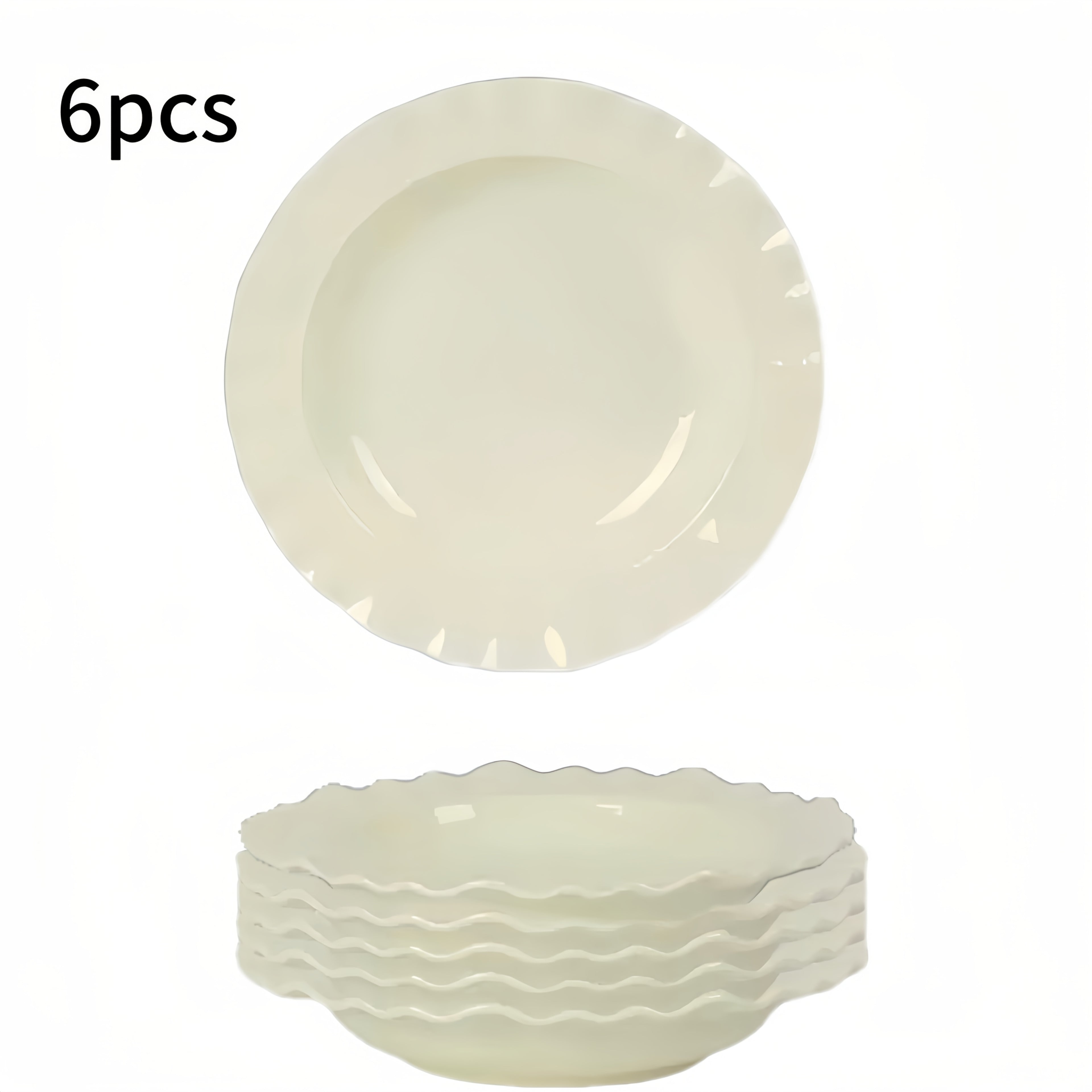 Cream-Style French Lace Western Dinner Plate, Reusable PP Plastic Home Tableware, Serving Plate, Soup Plate, Deep Plate & Bowl Set – Perfect for Cold Dishes, Deli, Desserts, Party Food, Stackable Storage