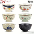 6pcs Vintage Ceramic Cereal Bowls, 4.5-Inch Stackable Chinese Bowls – Small Hand-Painted Dinnerware Set – Perfect for Cereal, Salad, Dessert, Ice Cream, Rice, Noodles – Dishwasher Safe & Microwave Safe