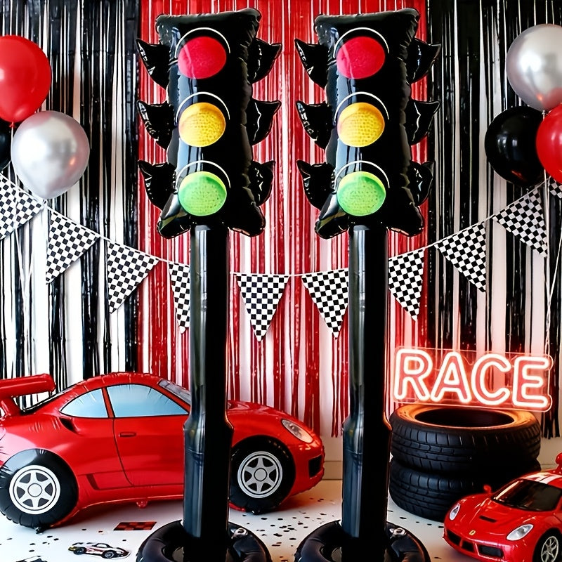 2-Pack 57 Inch Giant Inflatable PVC Traffic Light Model, Creative Racing Birthday Party Decoration, Red Yellow Green Inflatable Traffic Signal Light, Ideal for Christmas Easter Holiday & Birthday Party Decor with Air Pump