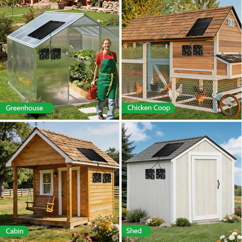 10W 12V Solar Dual Fan Exhaust Fan, Black Solar Ventilation Fan with Solar Panel, Suitable for RV, Chicken Coop, Greenhouse, Shed and Pet House Window