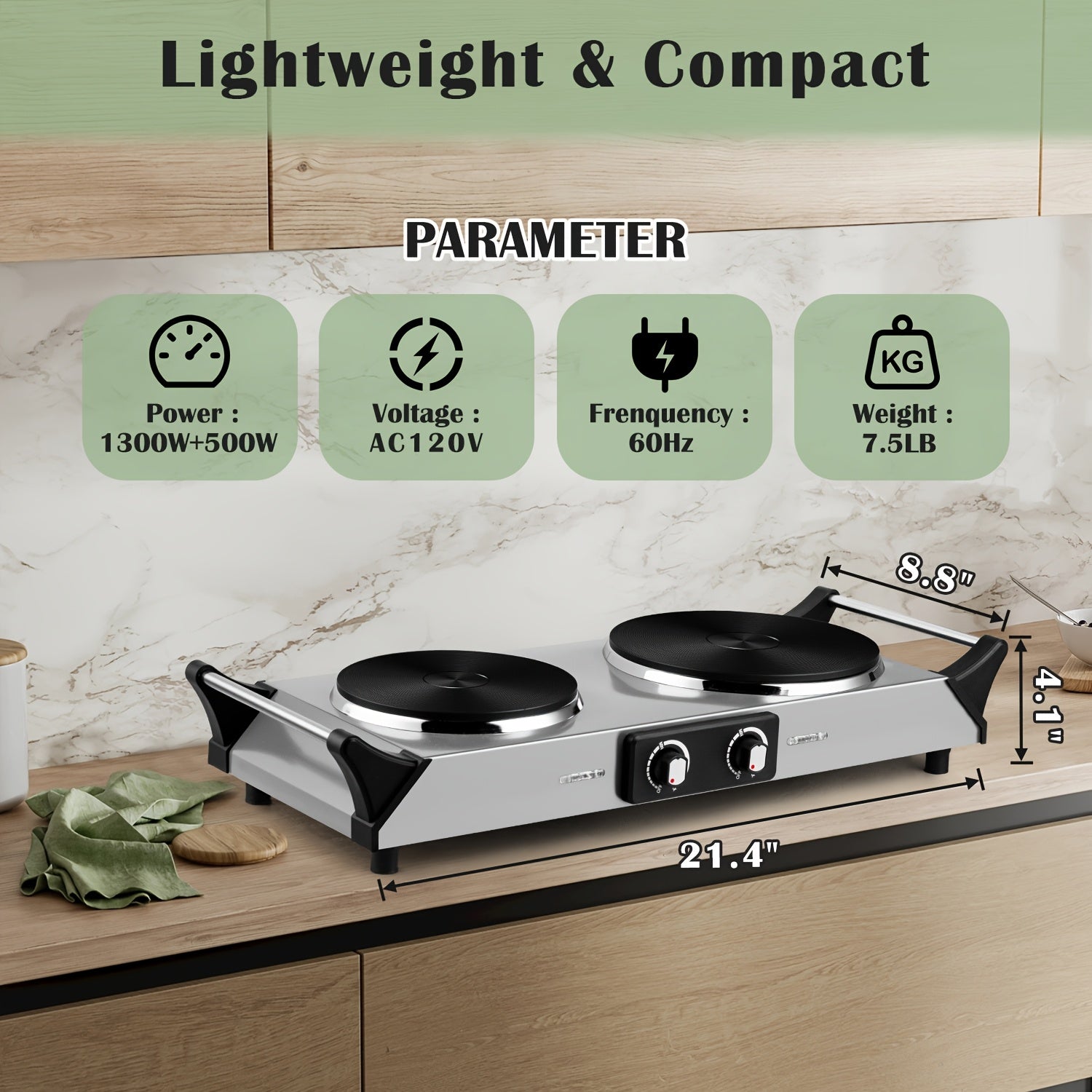 1800W Double Burner Electric Stove with Infrared Ceramic Cooktop, Dual Independent Controls & Cool-Touch Handles – A Portable Hot Plate for Home, Dorm, Camping & RV, Featuring Rapid Heating & Easy-Clean Surface