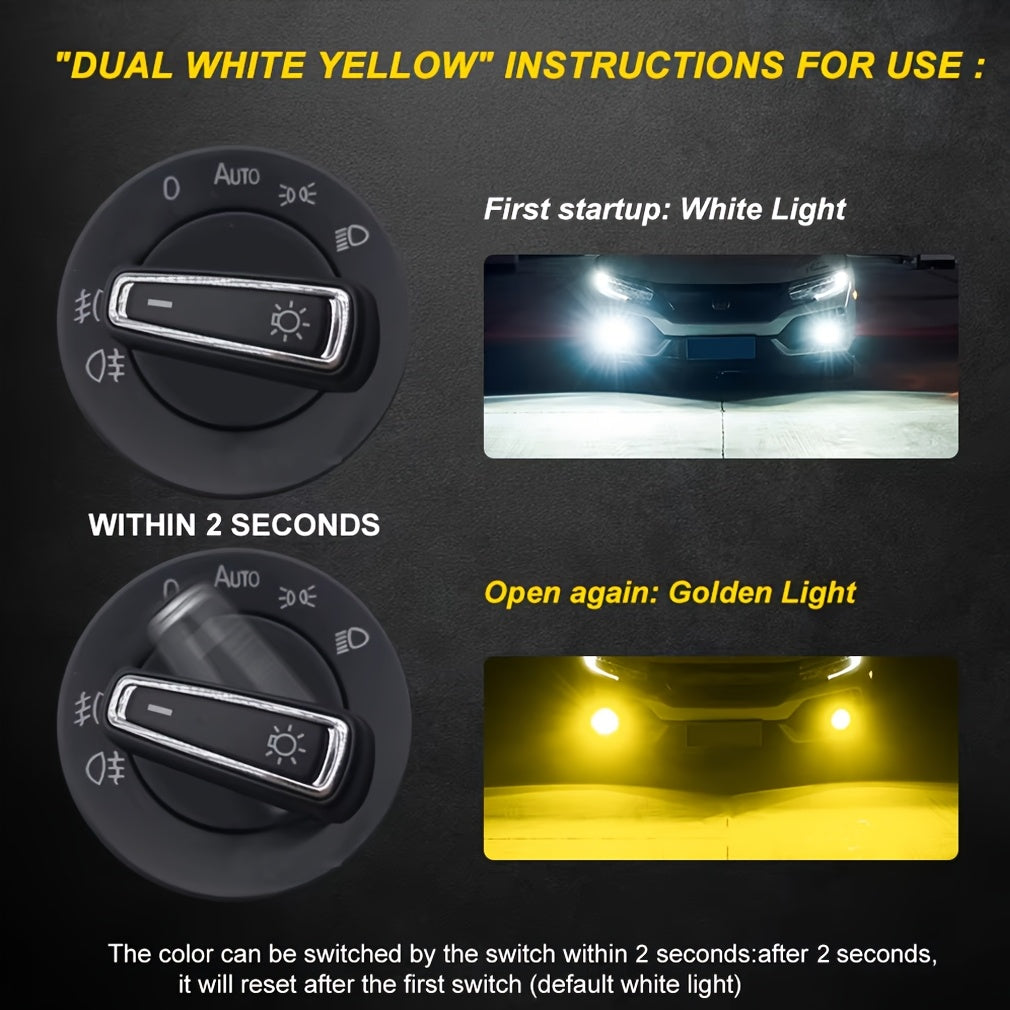 2Pcs H11 Super Bright Headlights H11 9005 9006 LED Car Lights High/Low Beam Yellow Light + White Light Plug-and-Play