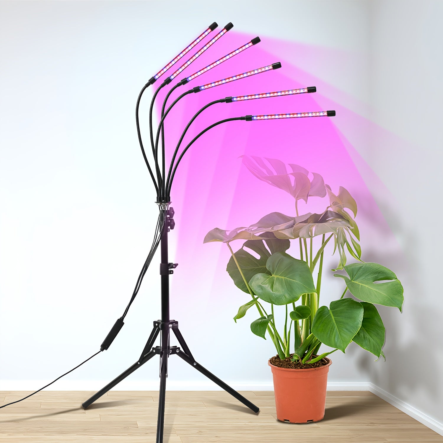 Indoor plant grow light, 4/5/6 heads optional, dual installation modes + 10 brightness levels, 3/9/12 hour timer, adjustable gooseneck, universal for vegetables, flowers, and green plants
