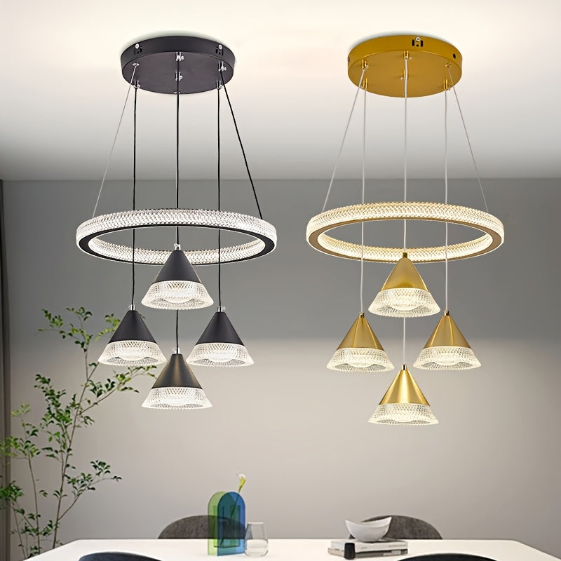 Modern LED Indoor Pendant Light with 4 Cone Pendant Decor, 3-Color Temperature Adjustable Color Temperature Lighting Fixture