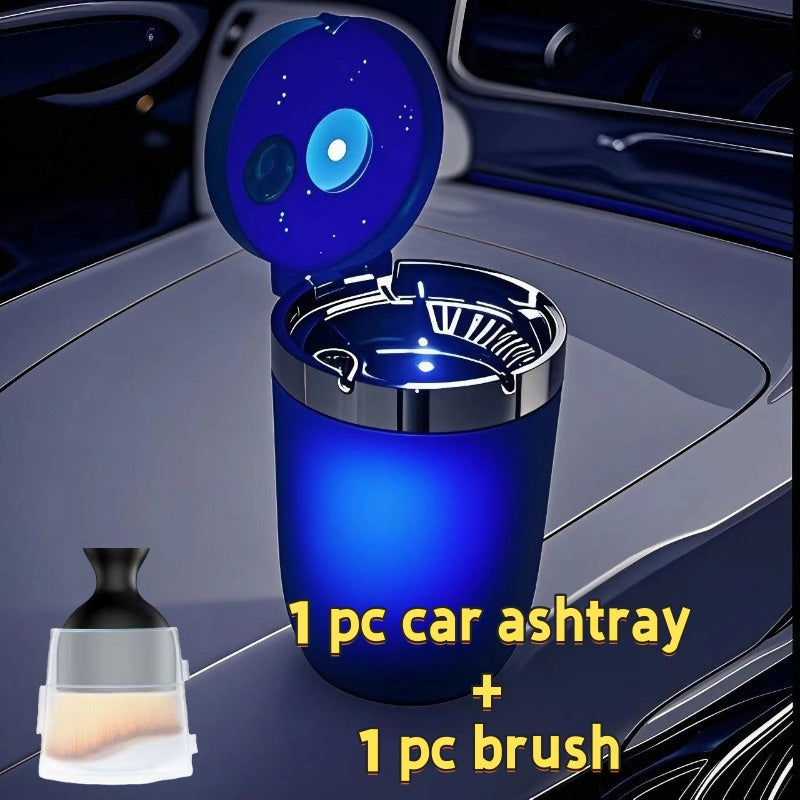 2pcs Car Ashtray / 1pc Car Ashtray + 1 Brush – Automatic LED Light Car Ashtray, Detachable Cleaning Brush, Portable Design, Easy to Install