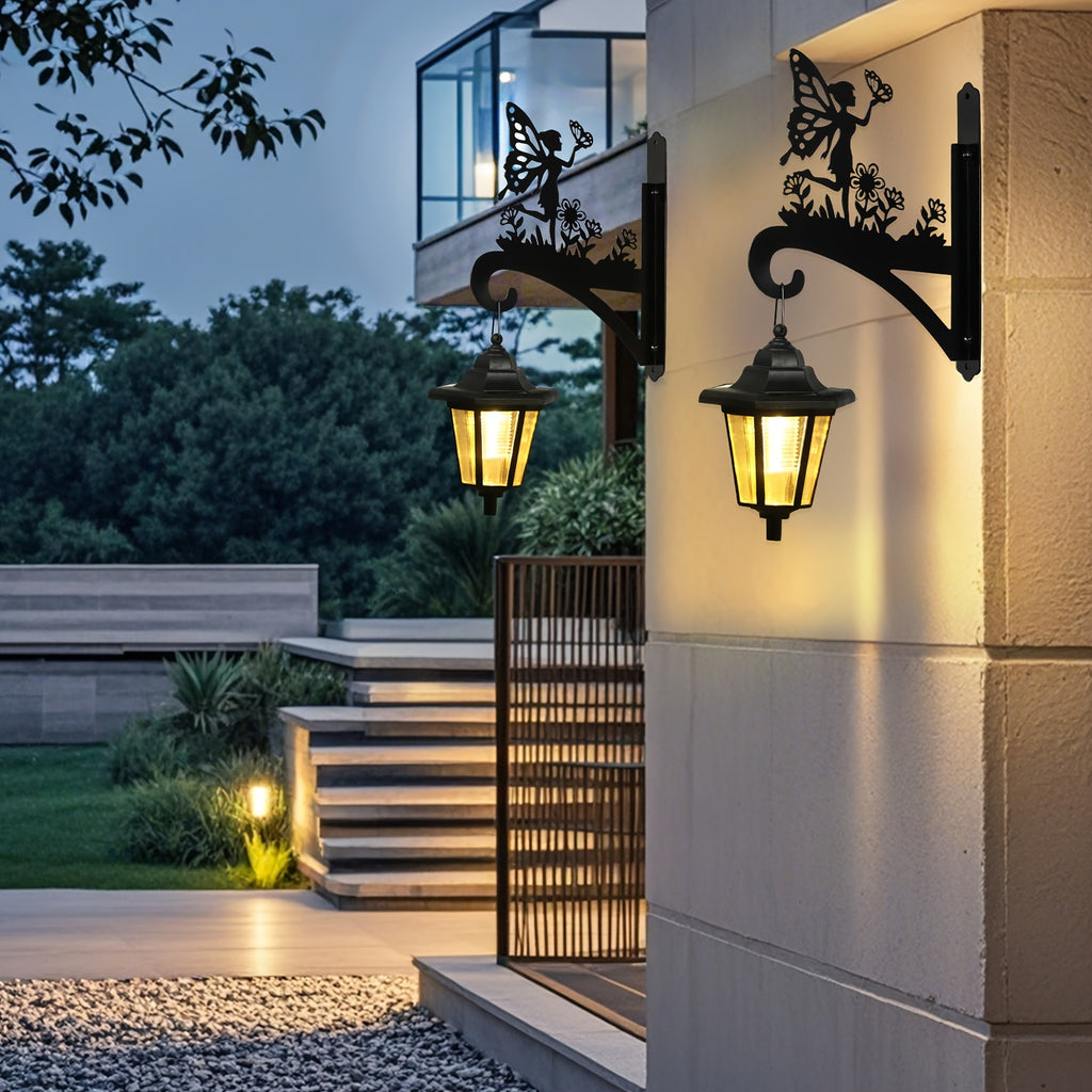 OTDECOR 2-Pack Outdoor Hook Wall Light with LED Lantern, IPX4 Butterfly Flower Fairy Silhouette Iron Wall Decoration, Suitable for Balcony, Courtyard, Walkway Decoration, Ideal Choice for Outdoor Decoration.