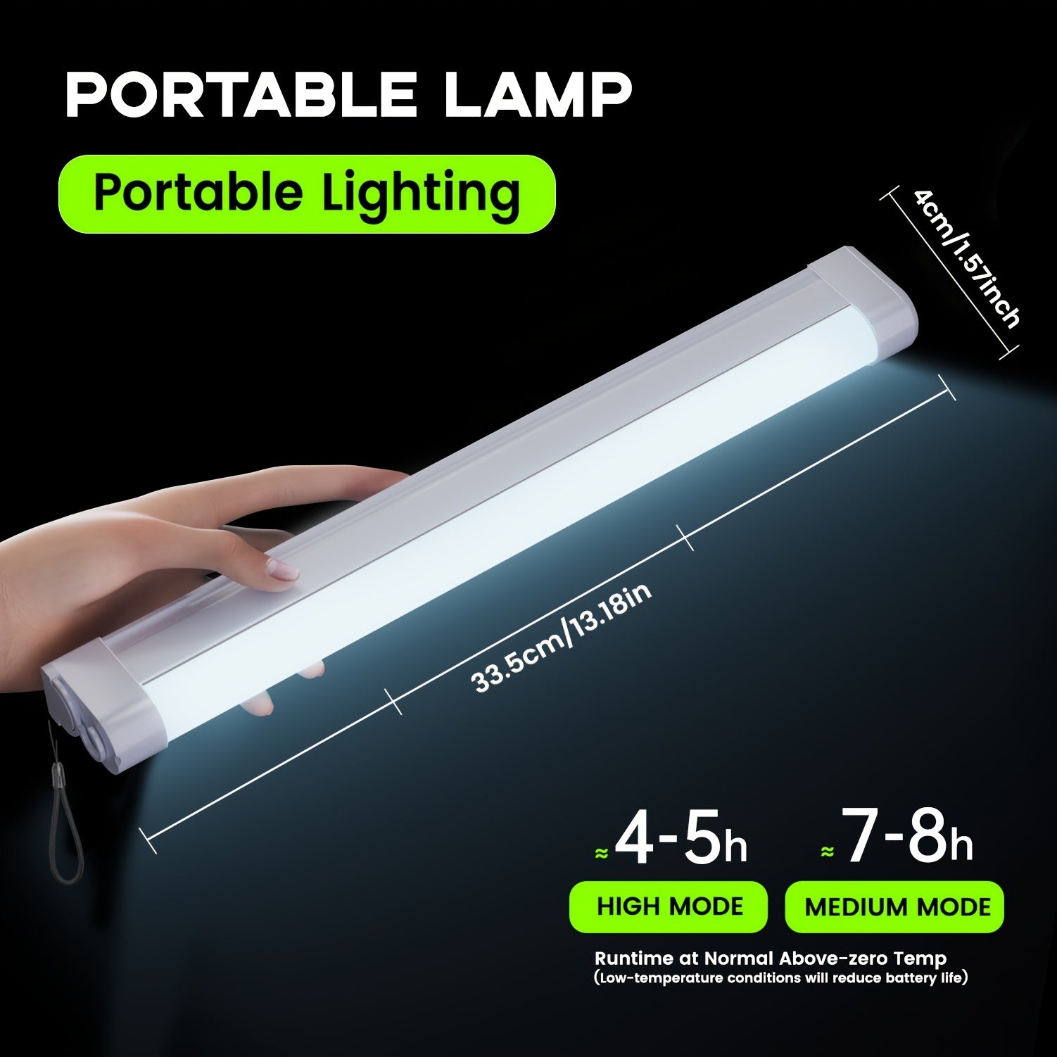 Rechargeable portable lighting lamp, long battery life, with hook, hands-free, suitable for car repair, garage lighting, camping, emergency power outage lighting, night fishing, night climbing and many other dark scenarios