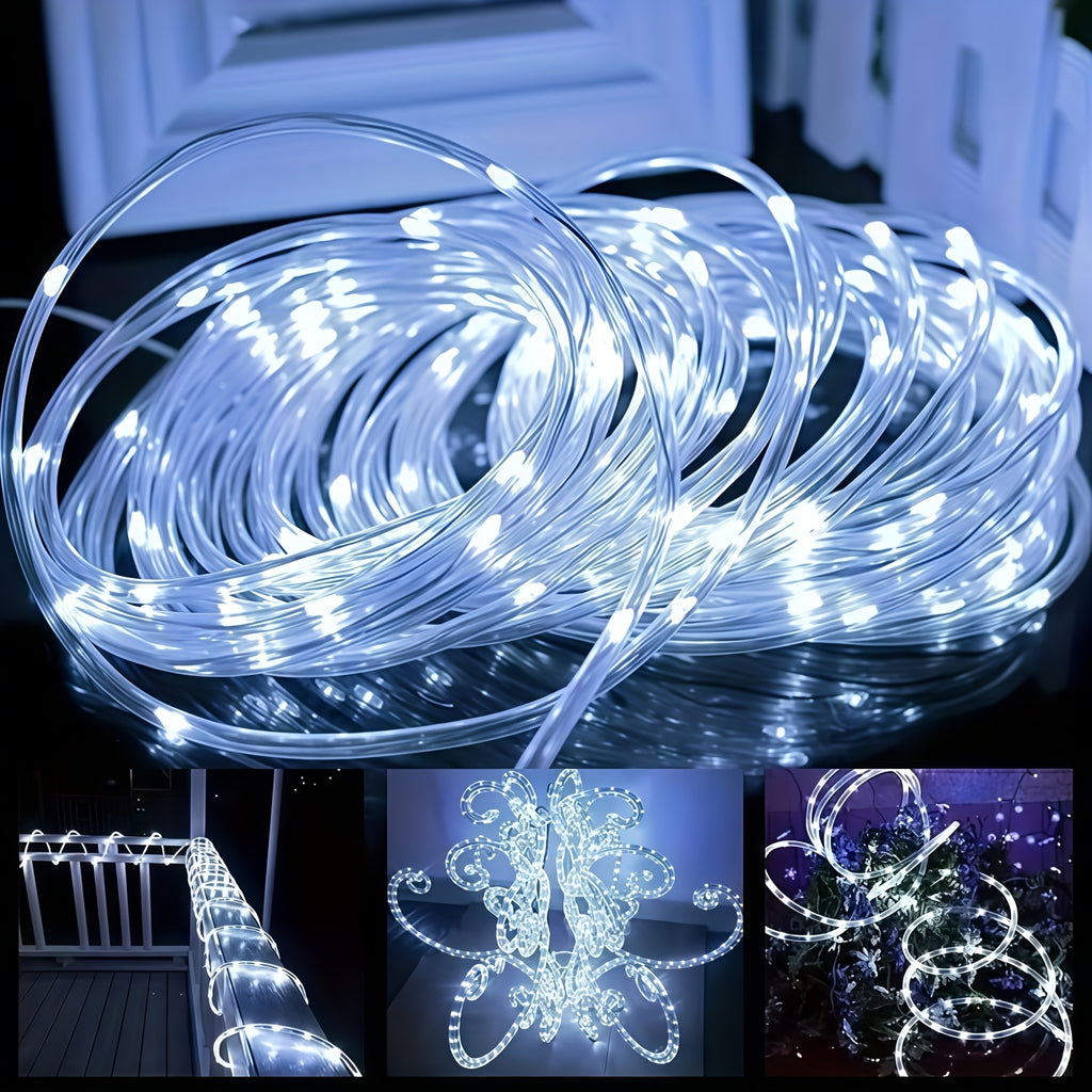 Outdoor fairy tube light, solar charging, 12 flashing modes, LED tube smart light strip, 300/200/100/50 high-brightness LED beads, suitable for decorating gardens, courtyards, engagements, parties, camping, trees, houses, Mother‘s Day