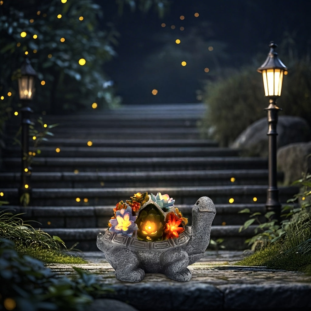Solar Light, Succulent Flower Turtle Statue Light, Resin Craft, Perfect for Courtyard, Garden, Lawn, Steps, Mother‘s Day, Halloween, Christmas Gift