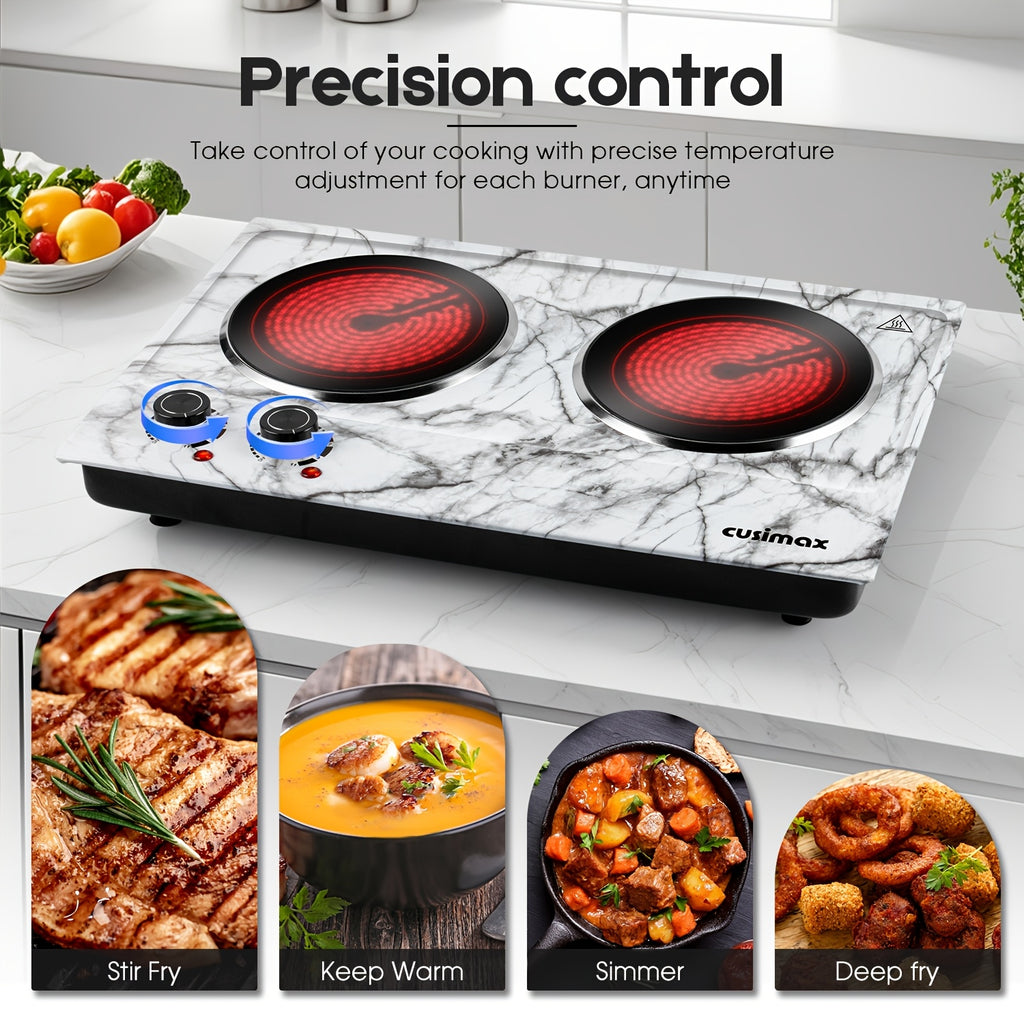 Portable Electric Hot Plate, 1800W Glass Double-Sided Countertop Stove, Dual-Control Stainless Steel Infrared Electric Stove, Small Electric Cooker, Ideal for Home, Dormitory & Office