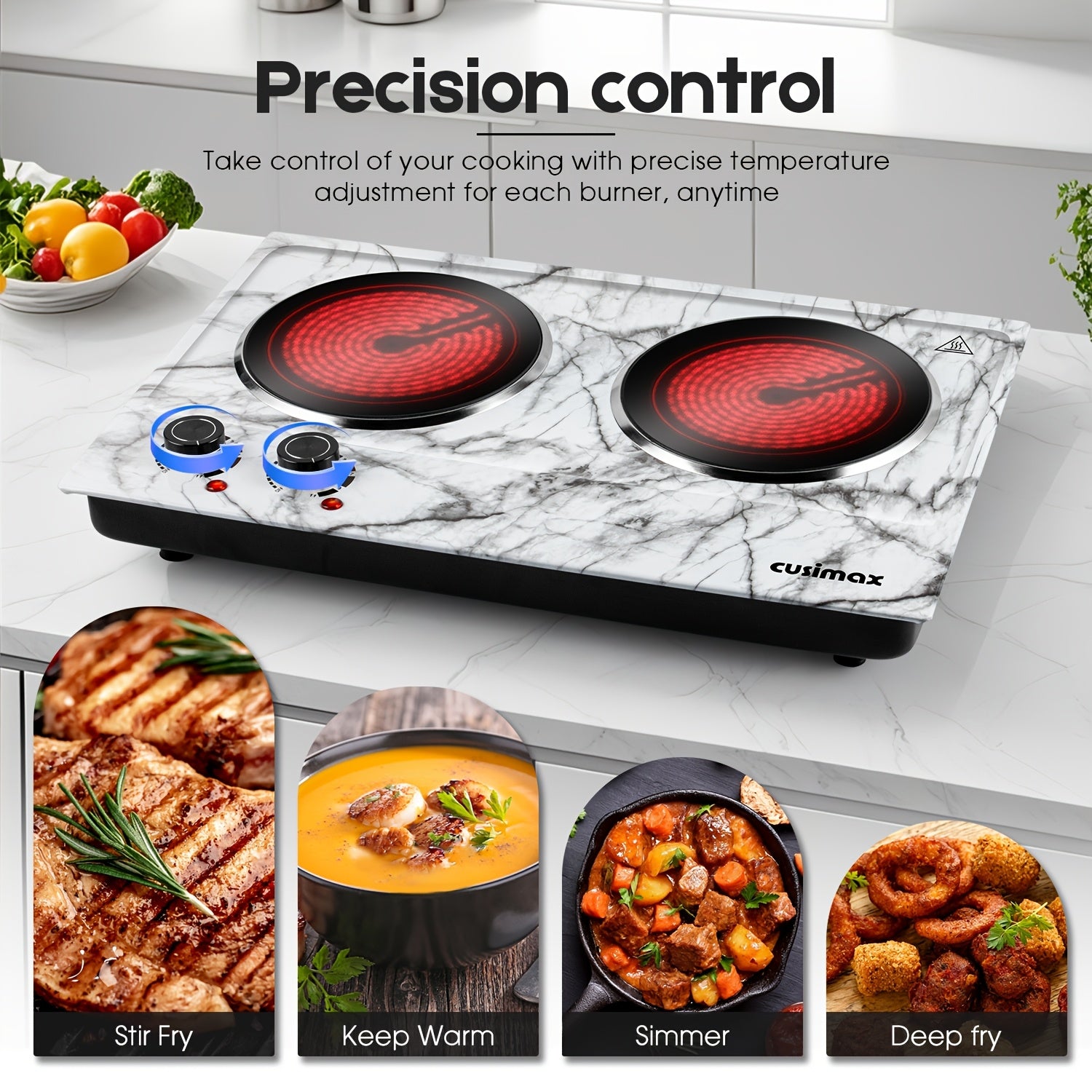 Portable Electric Hot Plate, 1800W Glass Double-Sided Countertop Stove, Dual-Control Stainless Steel Infrared Electric Stove, Small Electric Cooker, Ideal for Home, Dormitory & Office
