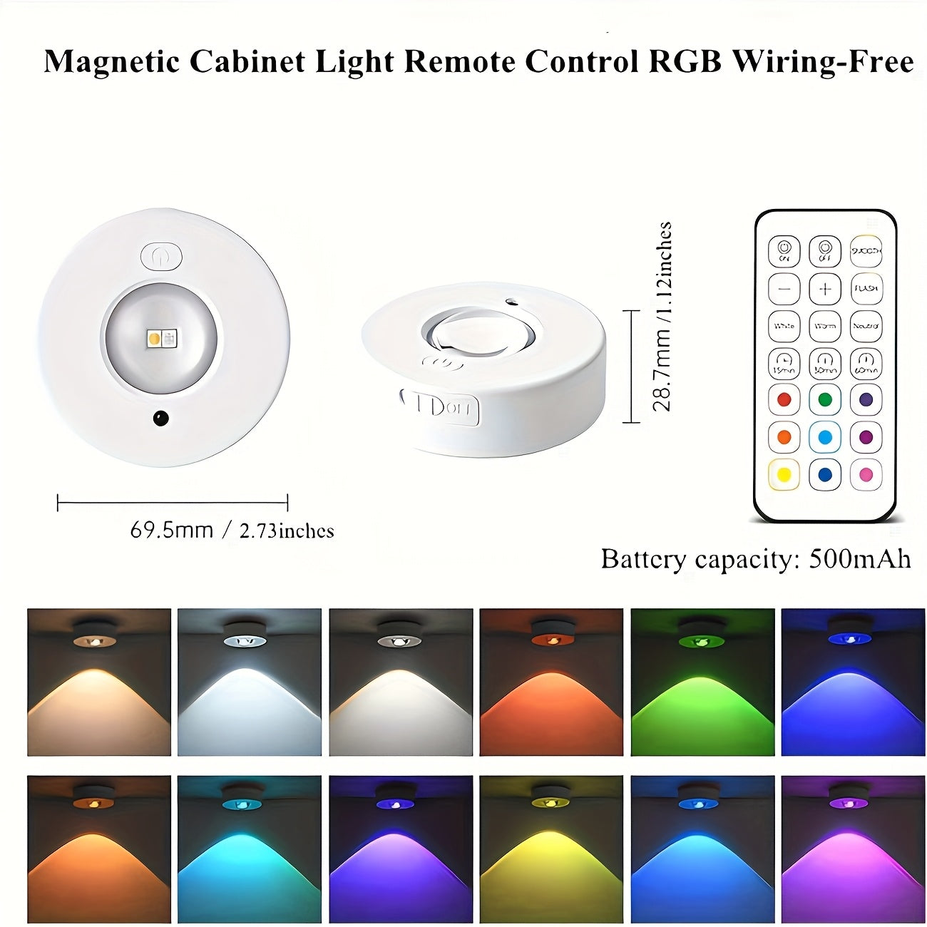 3个可充电RGB LED 橱柜灯带遥控器，亮度可调，USB可充电，USB接口、USB灯具灯饰，12种颜色模式，动态照明效果，定时功能，适用于橱柜、衣柜、家居装饰和办公室