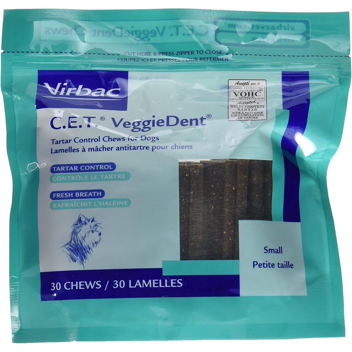 30片装 C. E. T. VeggieDent 牙齿清洁棒 | 小号，PP材质，狗狗牙石控制