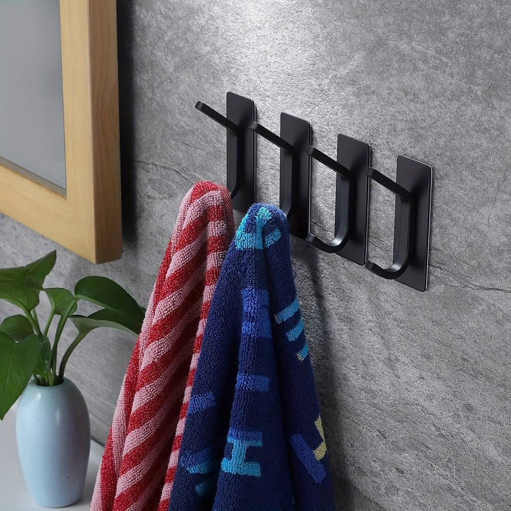 2 or 4 Pack No-Drill Adhesive Hooks - Stainless Steel for Clothes, Towels, Robes, Hats, Keys - Bathroom, Toilet, Bedroom, Dorm, Kitchen, Garage Storage