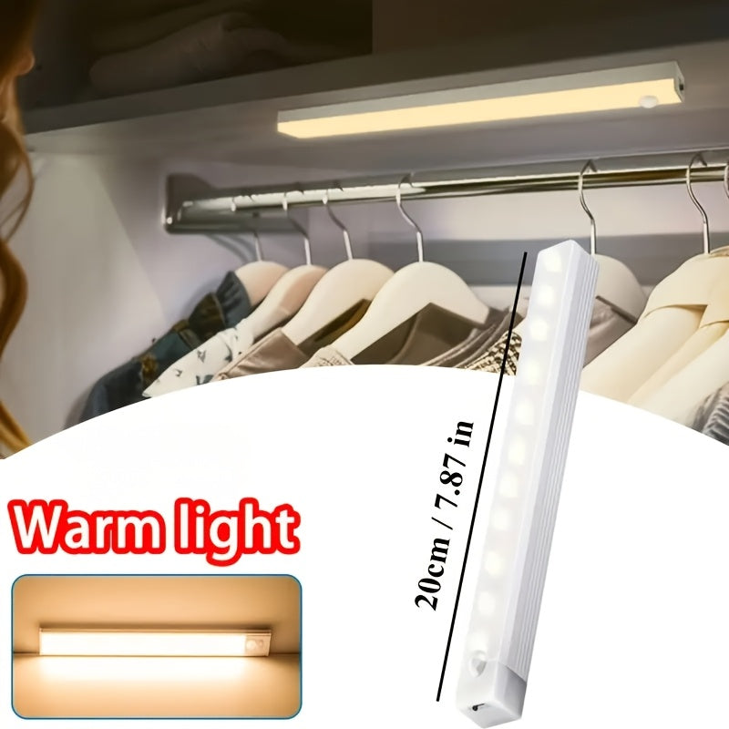 1 个 10/20/30/50cm USB 白色&暖色 LED 灯带，带运动传感器，非常适合橱柜、衣柜和走廊，无线运动传感器 LED 灯条，可充电磁性夜灯