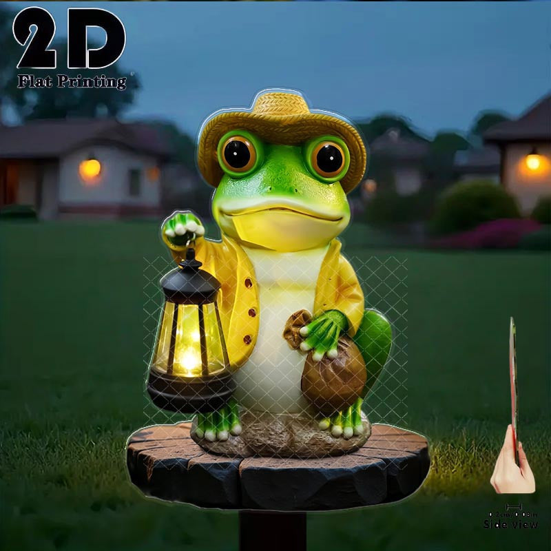 2D Flat 1 Piece Frog Holding Glow Light Garden Decoration Ground Insert, Outdoor Courtyard Garden Lawn Decorative Ornament, Garden and Flower Bed Decorative Stake, Perfect for Courtyard, Lawn, Bonsai - Festival Decoration
