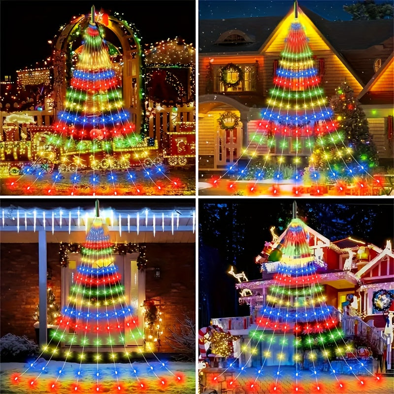 1 个 180LED 瀑布树仙女灯，圣诞树瀑布灯，9 滴 78.74 英寸户外花圈灯，USB 插头 8 模式窗帘灯，适用于节日装饰品，万圣节道具