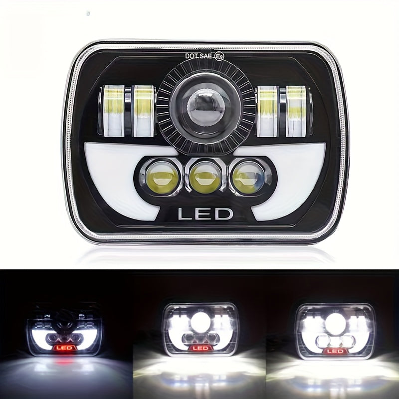 7X6 LED Headlight for Cars, 7-Inch Square Design, 6000K Brightness, Suitable for Daytime Use, High/Low Beam Selectable, Compatible with 4X4 Cherokee XJ and SUVs, 12V or 24V Power Supply
