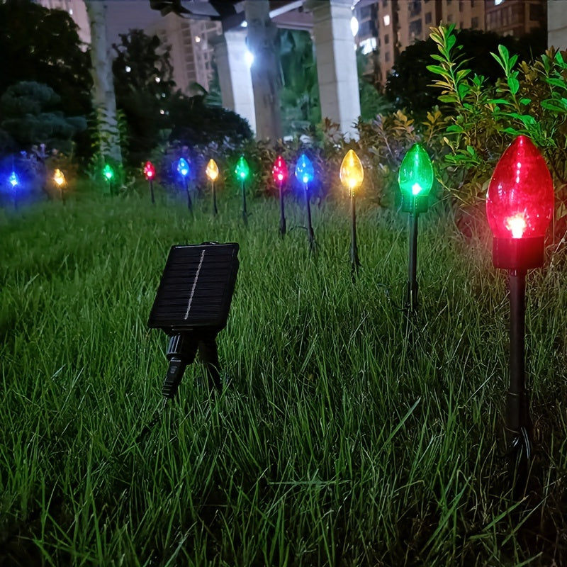 一套装一拖十二C9太阳能户外草坪装饰灯圣诞节日装饰地插灯12LED尖泡彩灯