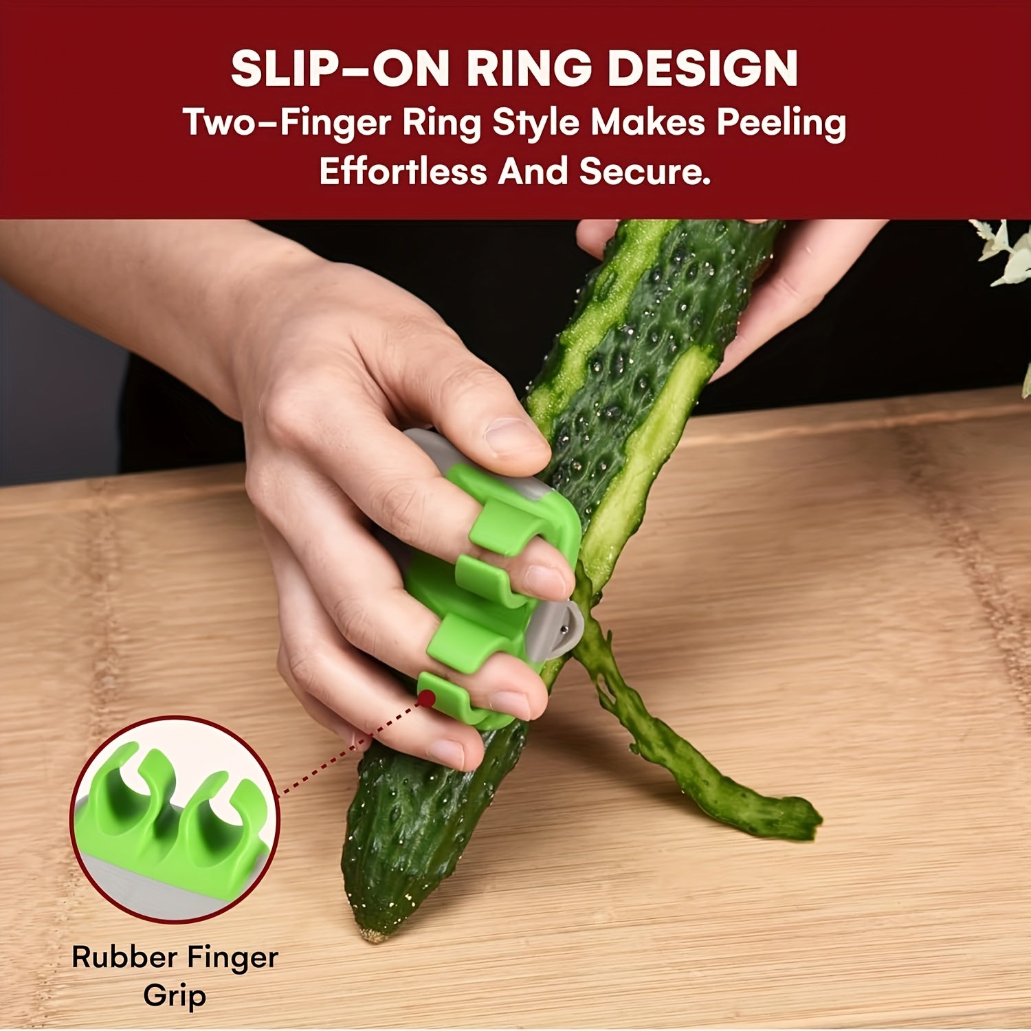 2Pcs Vegetable Peeling Tools, Comfortable Grip with Non-Slip Rubber Finger Ring Design. Made of stainless steel and durable thermoplastic rubber material, battery-free, suitable for carrots, pumpkins and more food ingredients