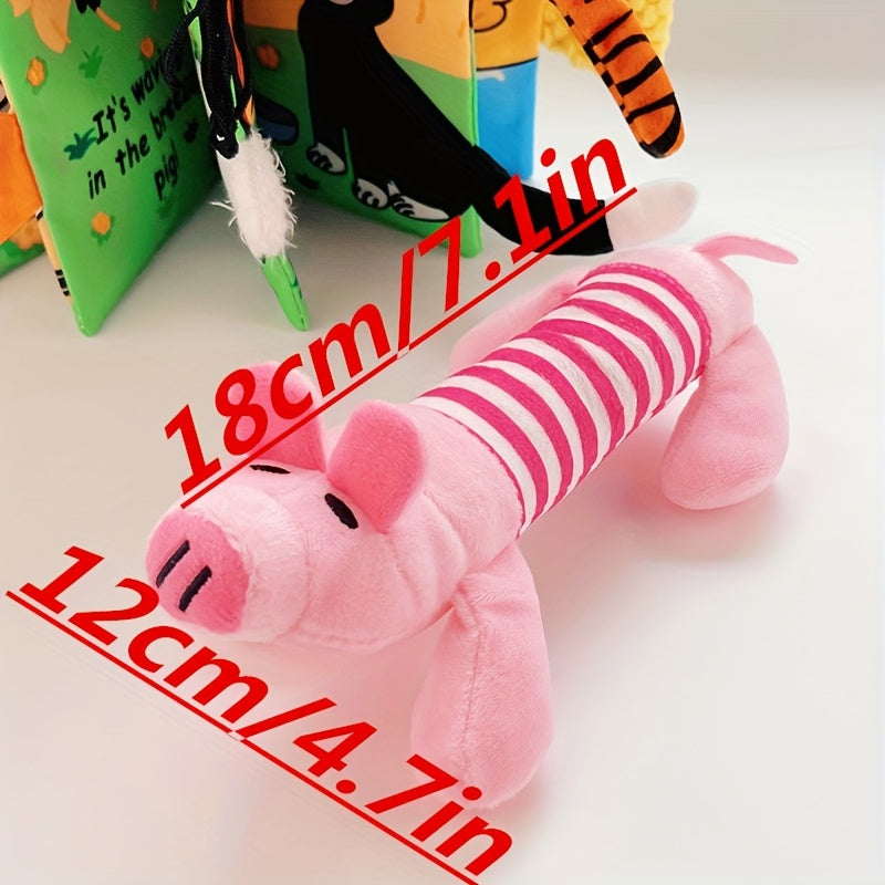 毛绒吱吱作响的狗咀嚼玩具-耐用、柔软、防咬的填充动物，粉红色和灰色/蓝色条纹-非常适合所有好斗的咀嚼者，从小型到大型犬种，好斗咀嚼者的狗玩具