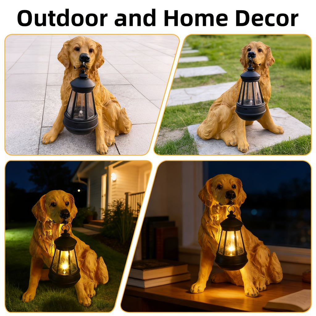 Solar Christmas Hound Night Watchman Decoration, Featuring a Glowing Golden Dog Body and Vintage Lights, the Perfect Companion Gift for Close Friends. Outdoor Christmas Decoration for Courtyard, Solar Christmas Light Outdoor Style