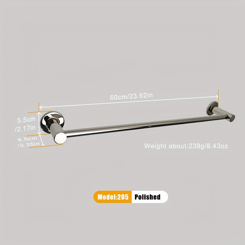 1pc Bath Towel Rack - 304 Stainless Steel Towel Bar, Wall Mount Single Rod, 60cm/24inch Length, Clothes Drying Rack, Thickened Material, Available in Polished & Painted Finishes