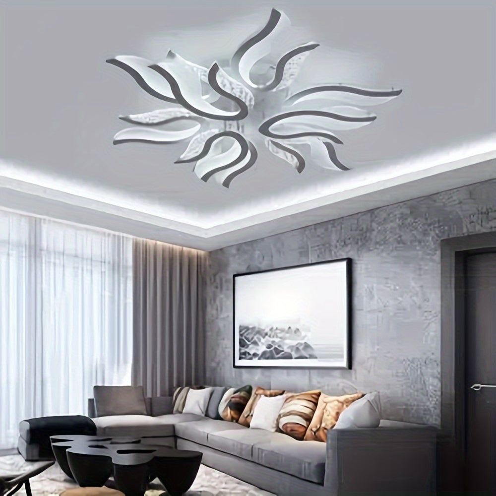 Qcyuui Modern Dimmable LED Ceiling Light - 37-Inch Large Recessed Pendant Light, Flame Shape, Semi-Flush Mount Lighting, Suitable for Living Room, Bedroom, Hallway - Energy Saving, Easy Installation, Dimmer Compatible (3000K-6500K