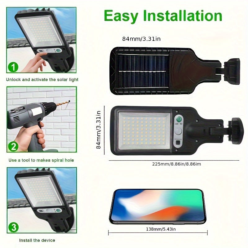 1 Piece 80LED Solar Sensor Street Light, ABS Material, Ultra-High Power Built-in Rechargeable 18650 Lithium Battery, with Infrared Sensor Function Wall-Mounted Solar Light, Including Motion Sensor 3 Functional Modes