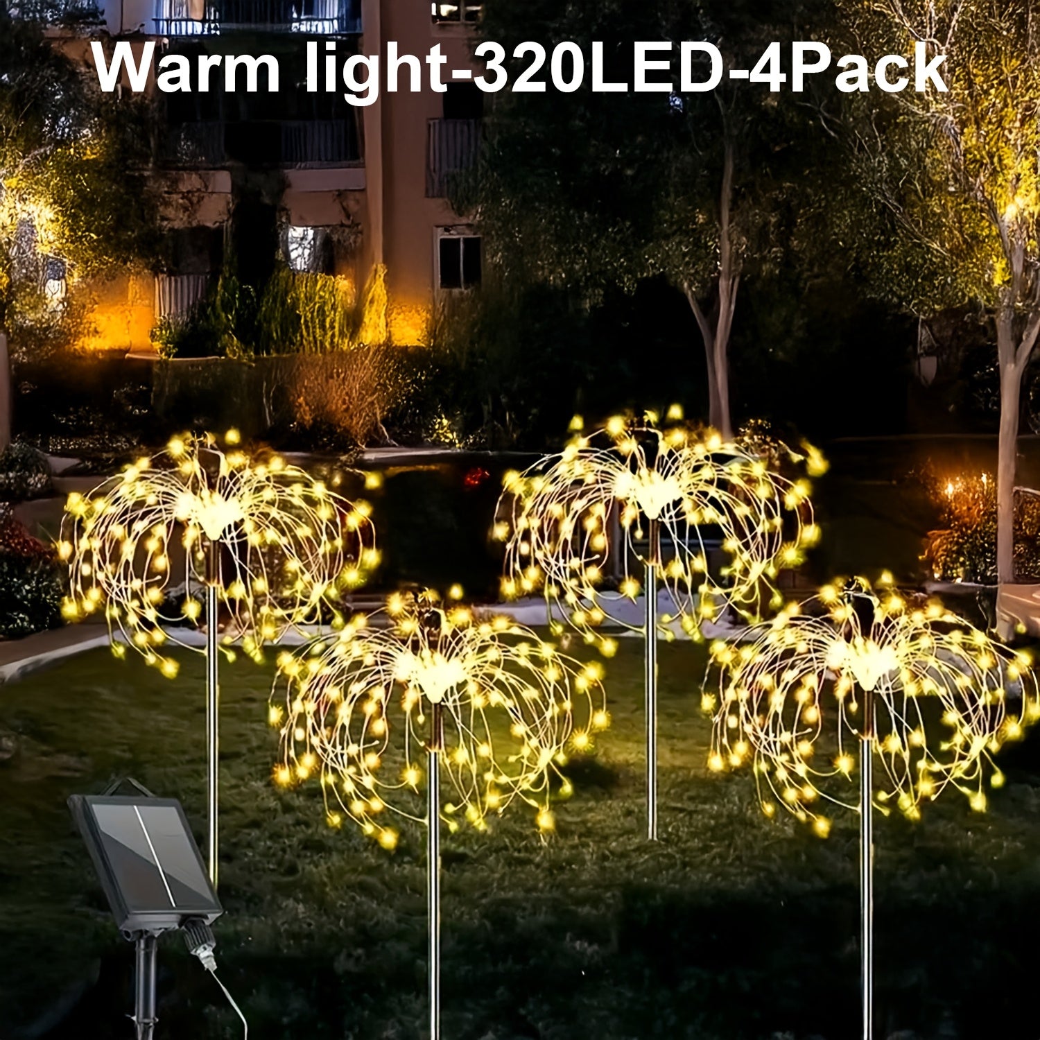 6包装-480LED，4包装320/240LED，1包装-90LED户外太阳能烟花灯，户外草坪灯，灯条，太阳能花园灯，IP44，8种模式，适用于庭院、露台、小路、露营景观、婚礼派对、复活节花园、情人节礼物