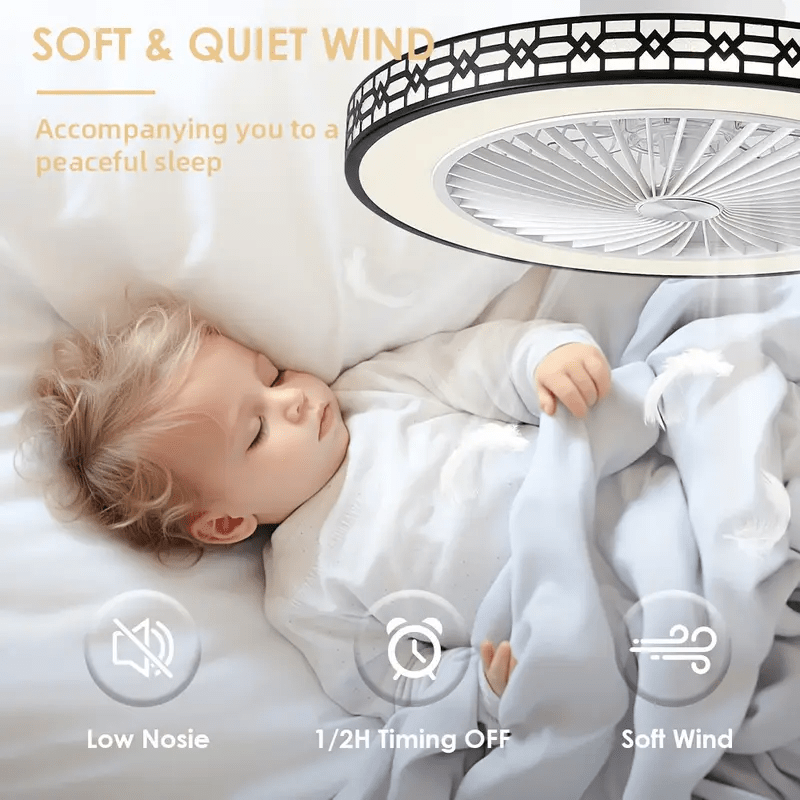 Modern Ceiling Fan with Light, 20" Low Profile Flush Mount, Dimmable LED Timed Enclosed Fan Light, 6 Speeds with Remote, for Bedroom, Living Room, Kitchen, Office